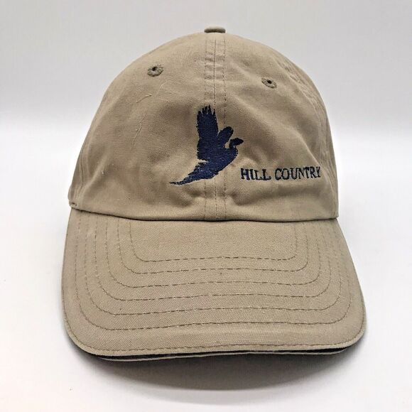 Vtg. Hill Country Pheasant Hunt HYP Hat Tan &Navy Distressed Strapback Ball Cap - Picture 1 of 11